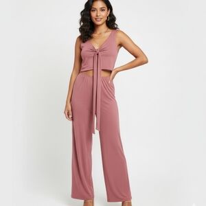 NWT Capella Maroon Cut Out Jumpsuit with plunging back